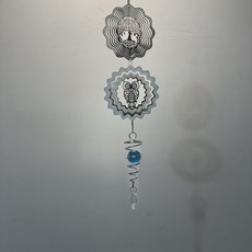 不鏽鋼 曼陀羅風鈴 庭院花園陽台戶外裝飾吊飾, 10cm生命樹+10cm貓頭鷹（吊墜隨機