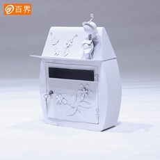 Shark家具 百界 歐式別墅信箱 田園複古掛墻帶鎖郵筒 學校防水室外郵箱 多種顔色, 昆蟲白色
