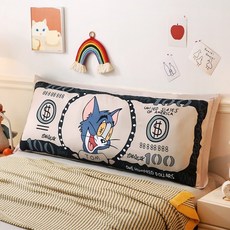 2025 可愛卡通親膚棉家用寢具長枕頭枕套, 金錢貓,90*60cm（單外套）