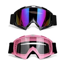 ZEMFAY 더트 바이크 고글 방풍 방진 김 서림 방지 ATV 안경 모토크로스 안경 자외선 차단 라이딩 레이싱 오프로드 남성 여성 청소년용, 블랙 프레임+컬러 렌즈 & 핑크 프레임+투명 렌즈