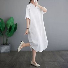 린넨 원피스 여성 여름 셔츠 원피스 빅사이즈 롱원피스 반팔 루즈핏 임산부 등원룩 면혼방