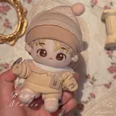 臺灣出貨 10cm棉花娃娃娃衣睡衣套裝 原創爬爬服連體衣 胖胖體海星體可穿 娃娃換裝配件, 兔子圍巾套裝(帽子加圍巾加爬爬服),10cm, 1個