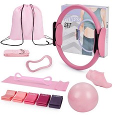 Garvee 여성용 가비 13개 필라테스 키트 홈 장비 세트매직 서클 저항 밴드 미니 볼 포함 초보자를 위한 전신 운동용 보라색 176368, pink