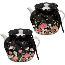 단열 주전자 커버 티포트 코지 주방 티팟 먼지 아침 식사 냄비 워머 커버고무밴드 포함 벌새와 꽃 프린트, 빨간 버섯