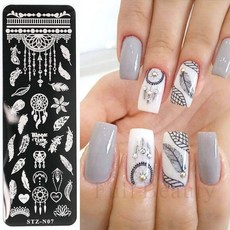 네일 템플릿 프랑스어 아트 스탬핑 플레이트 기하학 웨이브 라인 드로잉 꽃 사랑 레이스 스탬프 참 몰드 스텐실 도구 LAXYD, 옵션37) STZ-N07, 1개