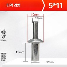 리벳 타격형 스테인리스 소재 고정용 원형머리 알루미늄 못 세트, 100개