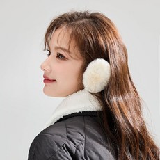 예삐스토어 분리형 귀마개 페이크 퍼 끈없는 귀마개 똑딱이 토끼털 딱풀이, 1개, 아이보리