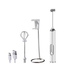 百獅 電動奶泡器 三檔調節 USB充電 手持奶泡機 牛奶泡沫機 奶泡打發器 咖啡奶泡機, 白