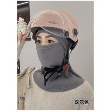 冬季騎行一體帽 加絨保暖防風面罩 頭盔內膽圍脖口罩一體帽子 防寒保暖騎行帽, 1個, 競加冬款騎行帽灰色,均碼