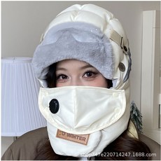 高品質雷鋒帽，廠家直銷，女士五合一冬季保暖防風護耳騎車學生款，男士可用, 米色+【無防霧護目鏡】—防風保暖】
