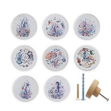 Lasyman 8팩 1.8 문어 나무 손잡이 바다 동물 테마 캐비닛 드레서 서랍 손잡이 어린이 아기방 문 가구 손잡이 장식