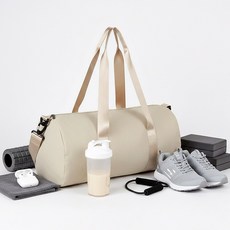 듀엘라 스포츠 여행용 나일론 방수 가벼운 더플백 트래블백, 1개, 베이지