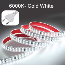 SMD 2835 LED 스트립 12MM 폭 AC220V 유연한 절단 가능 소프트 램프 IP68 방수 따뜻한/중립/백색광 EU 플러, 01 Cold White, 01 AC 220V, 31 0.5M