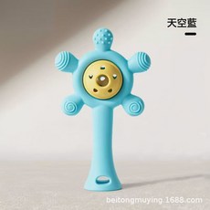 DFMEI 嬰幼兒食品級硅膠磨牙棒安撫摩天輪牙膠防吃手可水煮寶寶咬膠玩具, 1個, 如圖, 天空藍