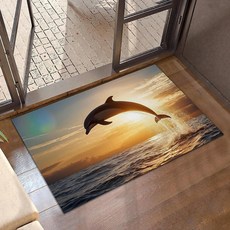CXULIN 빈티지 야자수 도어 매트 실내 여름 바다 일몰 현관 매트 미끄럼 방지 로우 프로파일 웰컴 매트 야외 입구 실내 러그 매트 홈 파티오 현관 복도 바닥 76.2, 점핑 돌고래