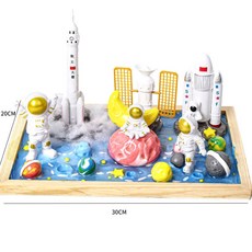 臺灣熱銷 新款微景觀 兒童手工diy材料包製作滴膠沙盤小夜燈場景男女孩玩具, 宇宙飛行【20*30大框 帶燈 帶滴膠】, 1個