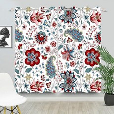SIEDYCV 53.3 x 114.3cm(21 x 45인치) 빈티지 레드 페이즐리 암막 창문 커튼 에스닉 스타일 꽃무늬 프린트 창문 드레이프 단열 다크닝 그로밋 커튼 침실 거실