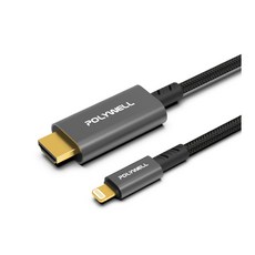 POLYWELL 蘋果 Lightning 轉 HDMI 影音轉接線 1080P iPhone 14 適用, 1個, Lightning轉HDMI 2米
