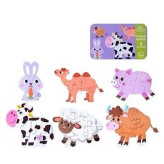 chuogu 動物拼圖遊戲，6圖案木製拼圖，兒童益智玩具，3歲以上適用, 1個