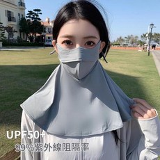 夏季防曬全臉口罩 UPF50+ 99%紫外線阻隔率, 深灰色 - 5D支撐加長面罩, 均碼