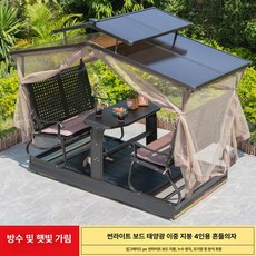웅즈 마당정자 조립식 옥상 농막 텐트 방부목 나무, 선샤인 패널 이중 상단 4인용 동력 쿠션