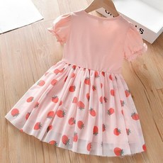 女童夏季連衣裙2022夏裝兒童短袖公主裙洋氣女寶寶草莓裙子卡通