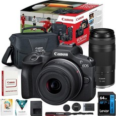 캐논 EOS R100 미러리스 카메라 투 렌즈 번들 24.1MP 4K APS-C 초급 키트RF-S 18-45mm + RF 75-300mm 포함 64GB 메모리 카드 및 사진 편집, 5_w/2 Lens 18-45mm +