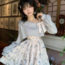 洛麗塔連衣裙 秋冬學院風碎花吊帶裙 甜美露肩蓬蓬蛋糕裙