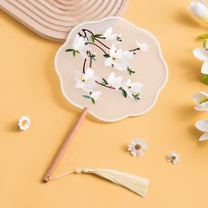 刺繡團扇 古風漢服搭配圓扇 雙面蘇繡宮扇 舞蹈道具扇, 1個, 雙麵刺繡八瓣團扇-玉堂,跳舞日用 宮廷風團扇