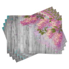 Lunarable 과일 플레이스 매트 4개 세트 만화 스타일 다양한 사과 신선하고 잘 익은 계절 음식 깨끗한 식사 비건 식탁용 세탁 가능한 패브릭 매트 표준 사이즈 그린, Grey Pink