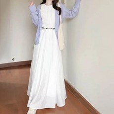 여성 니트 원피스 세트 숏 가디건+나시 원피스 투피스 봄 여름 루즈핏 캐주얼 니트 자켓 롱 원피스 세트 오피스룩 21호 PL260201