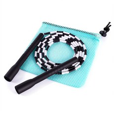 [JUMP Yuedong] 세계 챔피언 추천 모델 성인 어린이 겸용 길이 조절 가능 소프트 비즈 줄넘기 리듬감 있는 비즈 점프 로프 꼬임 방지 엉킴 방지 설계 롱 와이드, BLACK, 1개