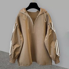 ORZQU 남성 봄 루즈핏 반집업 후드 캐주얼 스트라이프 코디 상의