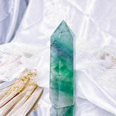 螢石柱 冰綠 水淺蔥色 晚霞紋漸層 高透 方形紋 細閃, 1個