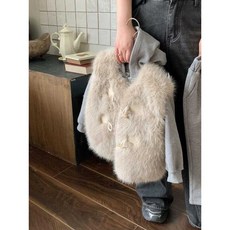 韓系女童仿皮草馬甲外套