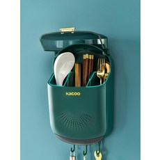 가정용 벽걸이 방진 젓가락통 뚜껑 포함 주방 수저 보관함 수납 랙, 라벤더그린