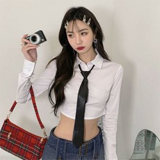 TOONIES 여성 캐주얼 긴소매 크롭 셔츠