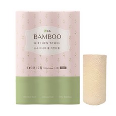 휴홈 무표백 순수 롤 대나무 키친타월 140매 12롤, 12개