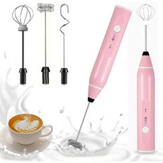 미니 전기 핸드헬드 우유 거품기 USB 전기 믹서 우유 거품 및 카푸치노용 휘스크 믹서, 3 in 1 Pink