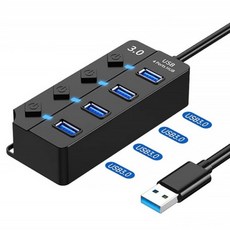 라온 USB 3.0 4포트 허브 개별스위치 RUH-304A, 블랙
