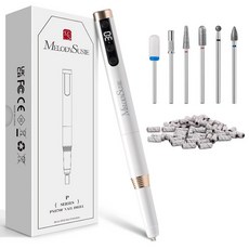 멜로디수지 휴대용 전기 네일 드릴 무선 30000RPM 네일 파일 드릴 비트 및 초미세 샌딩 밴드 포함 매니큐어 페디큐어용 여성용 전문 네일 파일 도구 PM170F 화이트, 분홍색