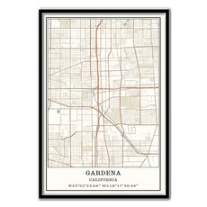 Gardena California 미국 캔버스 포스터 인쇄 월 아트 시티 맵 빈티지 스타일 액자 없는 방수 아트워크 홈 데코 기념품 사이즈 24 * 36 인치, Gardena California USABlue, Unframed, 16X20inch
