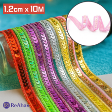 레아하브 샤인벨 스팽글 레이스 반짝이 리본, 1개, 핑크