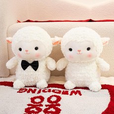 婚紗可愛小羊毛絨玩具公仔 附帽子領結珍珠頭紗裙子 30cm, 黑領結新 - 款, 1套