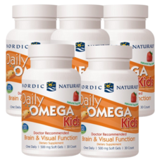 [Nordic Naturals] 데일리 오메가 키즈 340 mg EPA 170DHA 120 내추럴 후르츠 맛 30 소프트젤 5 SET, 5개, 120정