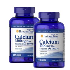 퓨리탄스프라이드 칼슘 1500mg 위드 비타민D 1000IU 캐플렛 Puritans Pride Calcium with Vitamin D, 2개