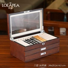 만년필 보관함 고급 진열장 수납대 원목 상자 박스 케이스 전시대 매장 디스플레이 서랍, (36개용) 다크브라운 우드그레인+베이지 벨벳