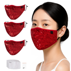 YAMANMAN 반짝이 스팽글 패션 특별한 3D 입체 블링 마스크 3개입 방풍 방진 방한