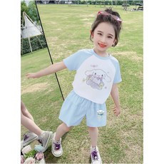 GOYES 산리오 여아 반팔 상하의 세트 어린이 여름 반팔 바지치마 세트
