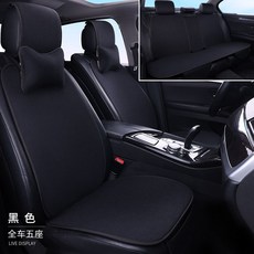 汽車坐墊 亞麻四季通用 透氣棉麻車座墊套, 亞麻-黑色▷甄選品質,前排單座【無靠背】▷甄選品質, 1個